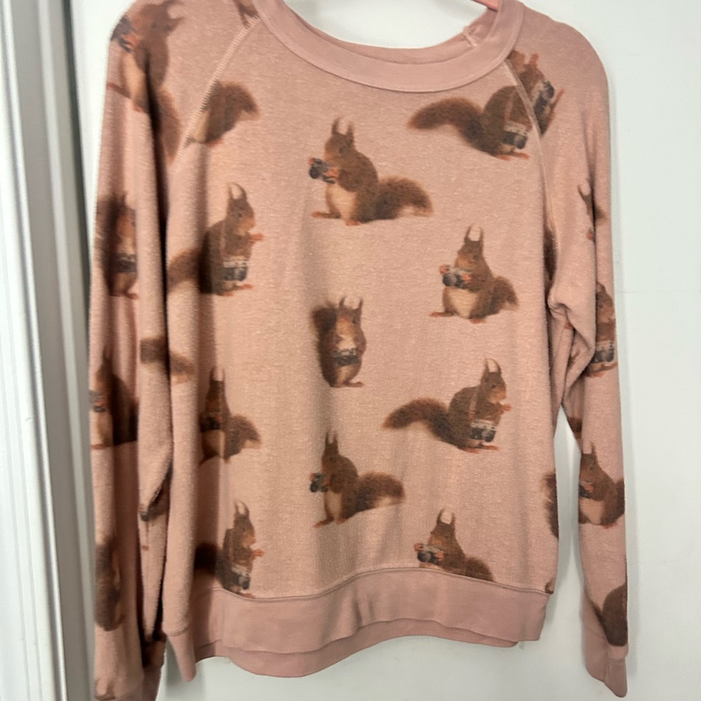 Squirrel Print Pink Sweatshirt